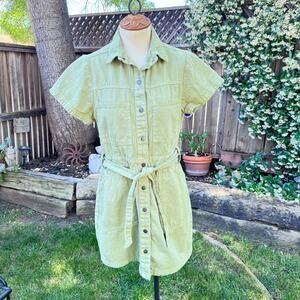 Cotton On Denim Green Women's Utility Mini Button Up Dress Size Large